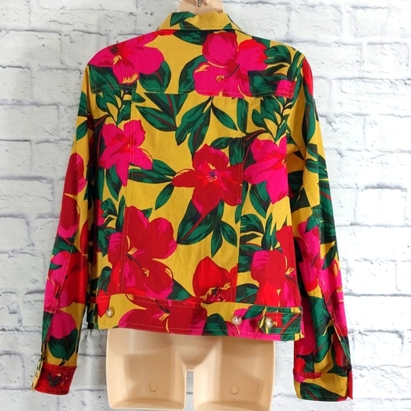 Jones New York Jacket Floral Vibrant Linen Blend  Sz M - Picture 6 of 7